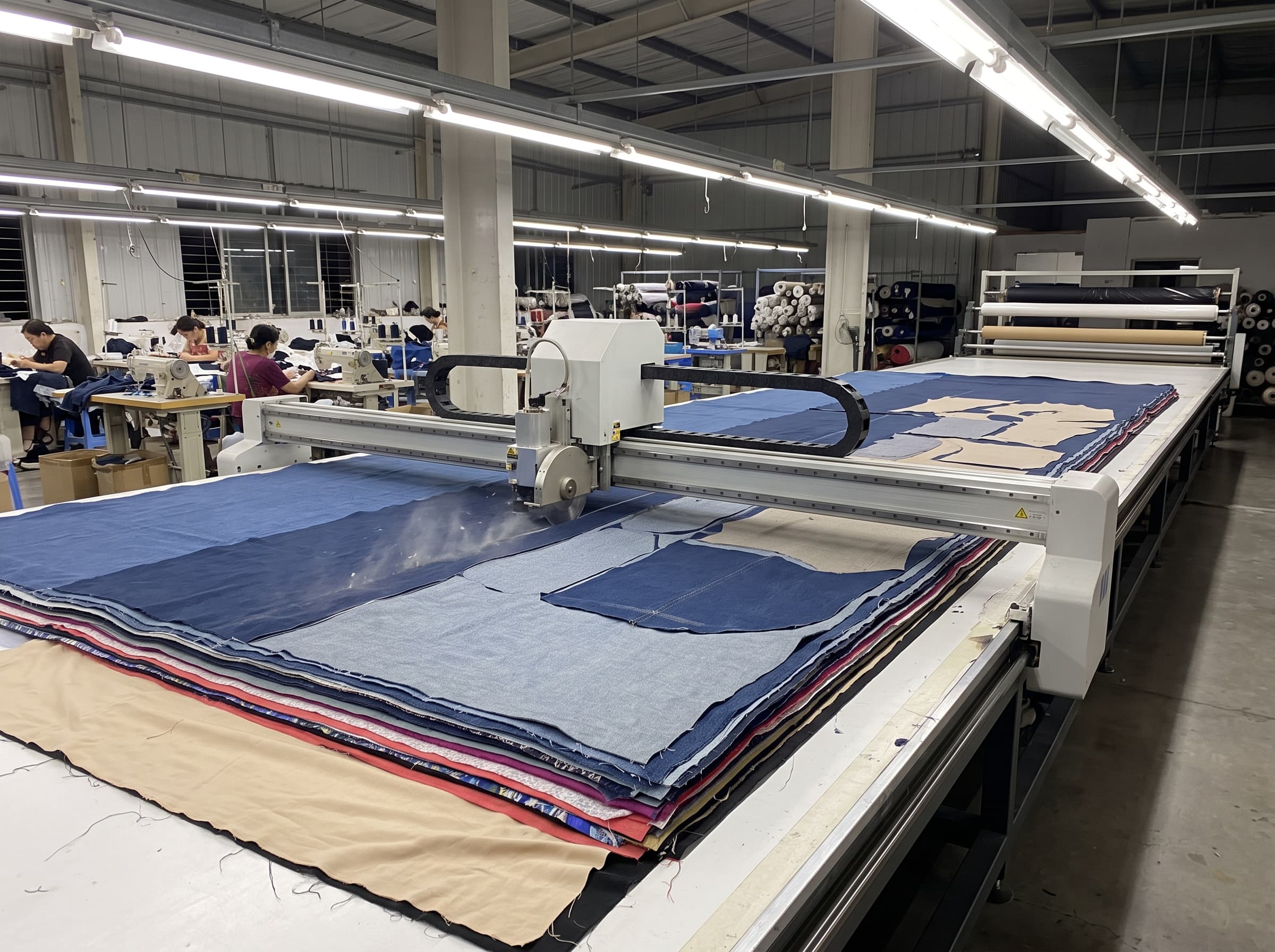 Automated fabric cutting table in operation